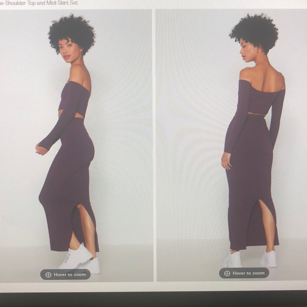 Off the shoulder top and midi skirt set